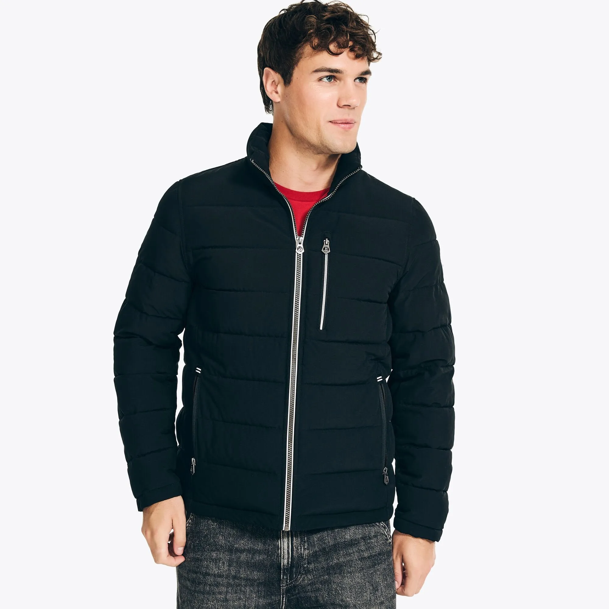 Nautica Men's True Black Full-Zip Jacket crafted sustainably.