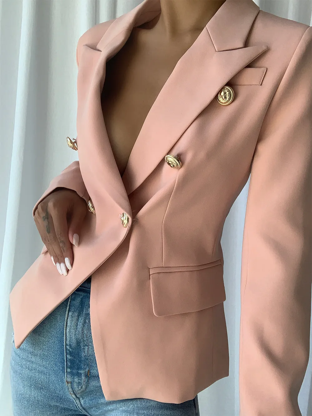 Nude Double Breasted Jacket - Shop Now