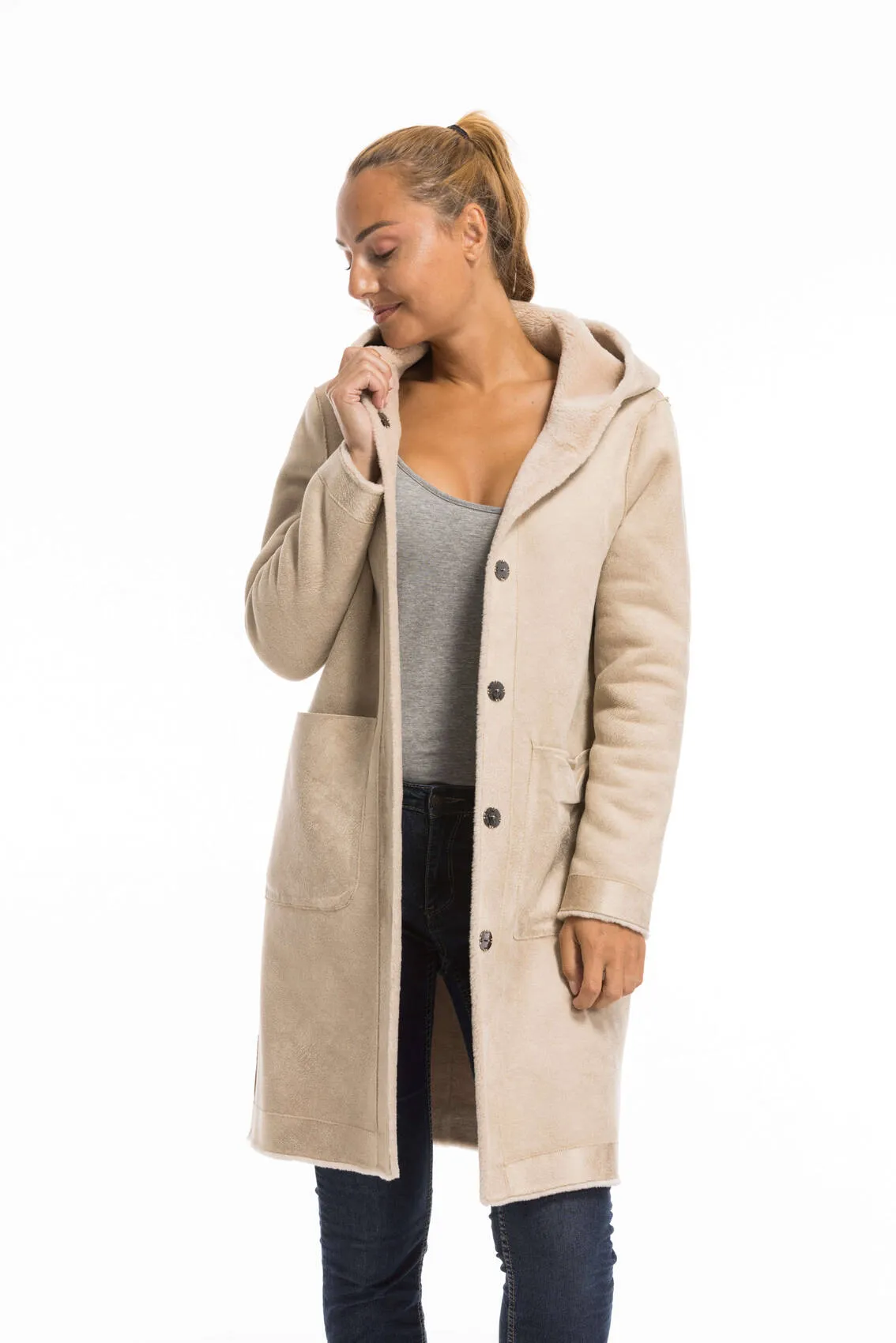 Oakwood women's wool coat in coffee color - Style 63747