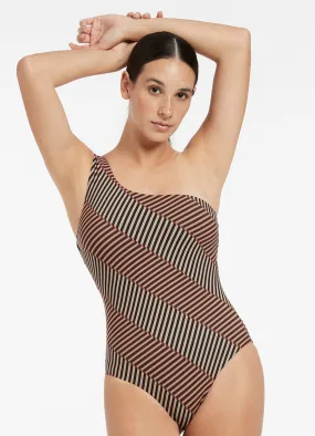 One Shoulder One Piece Swimsuit - Tobacco