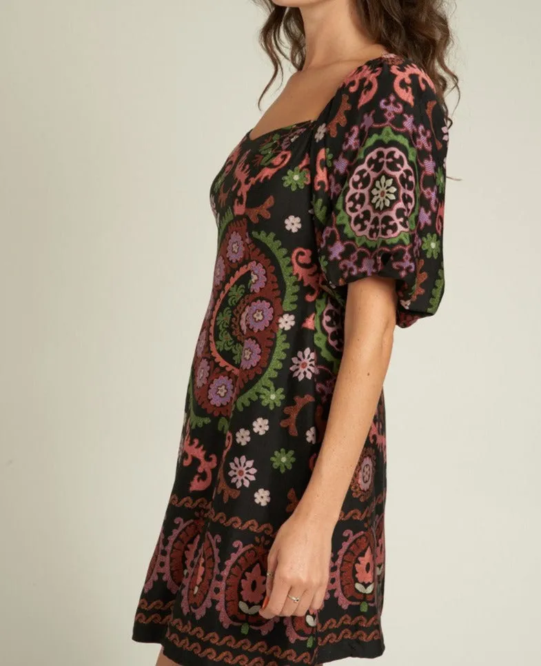 Floral Puff Sleeve Dress - Ornate Style