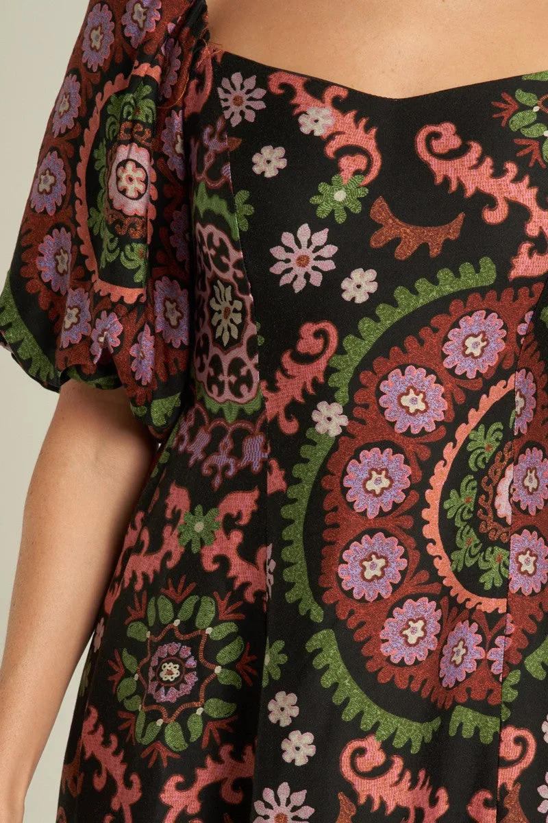 Floral Puff Sleeve Dress - Ornate Style