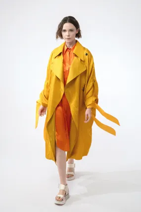 Oversize Fluid Coat in Yellow Marble Silk by LINQ