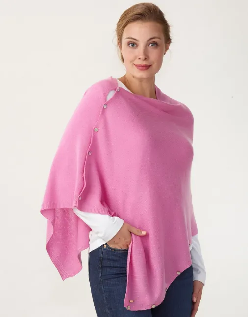 Pink Sky Magenta Lemonwood Peony Cashmere Button Poncho