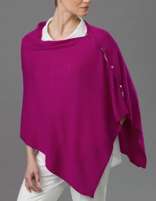 Pink Sky Magenta Lemonwood Peony Cashmere Button Poncho