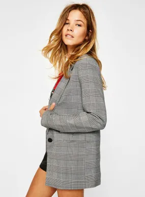 Plaid Lapel Blazer Jacket for Women with Long Sleeves - Outerwear