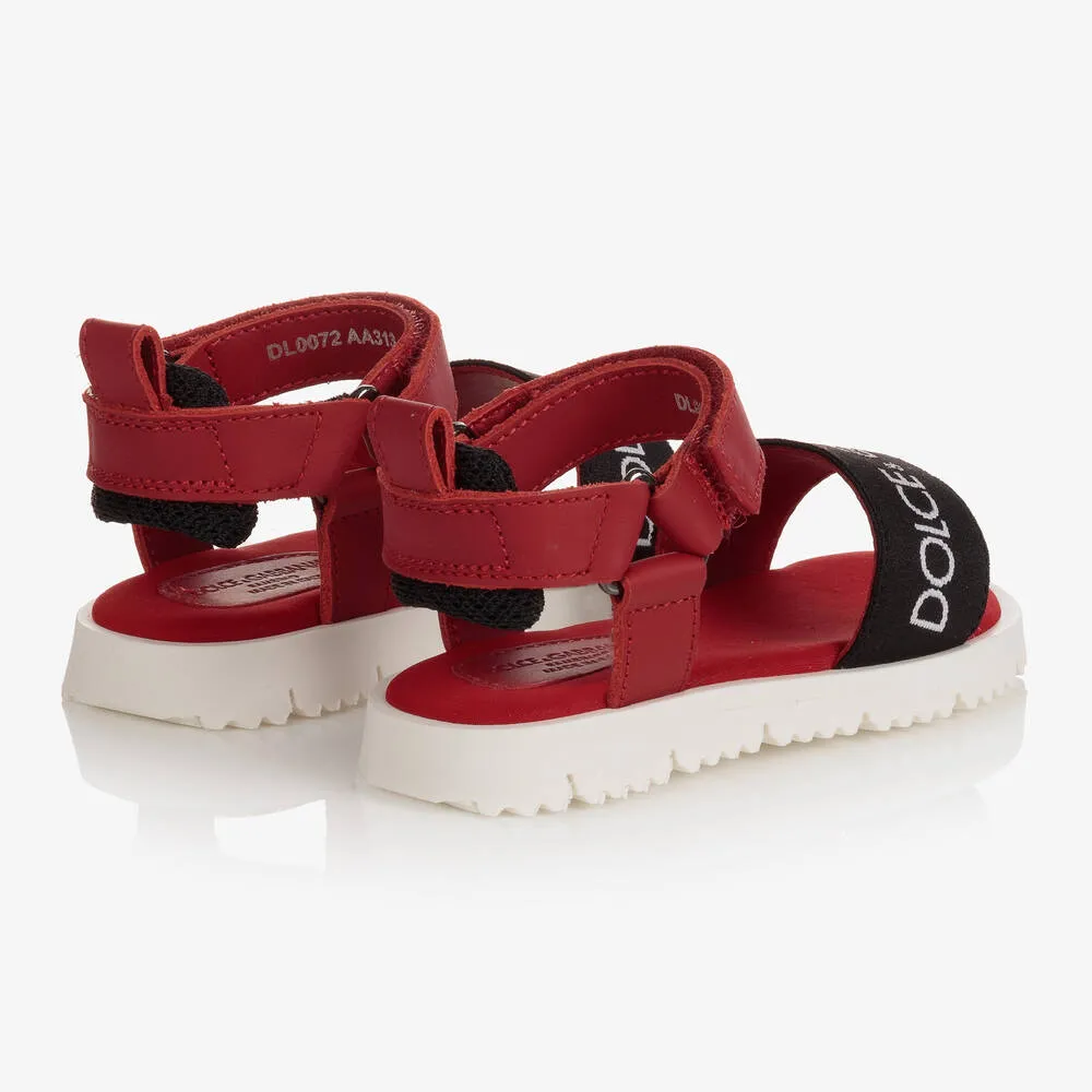 Red and Black Leather Logo Sandals