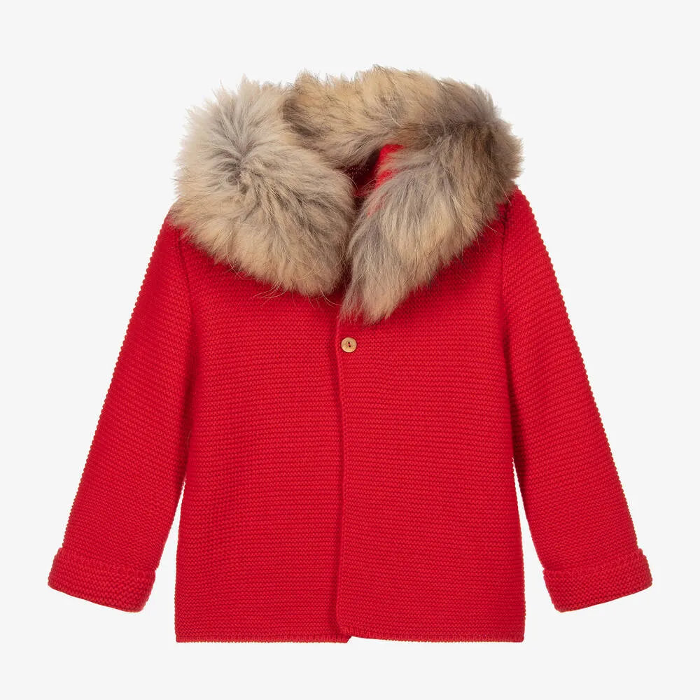 Red Coat with Faux Fur Trim Hood