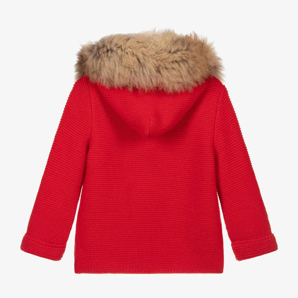 Red Coat with Faux Fur Trim Hood