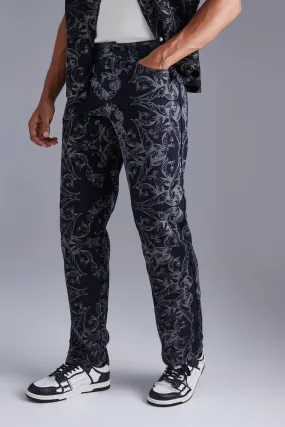 Relaxed Fit Baroque Print Jeans | boohooMAN UK