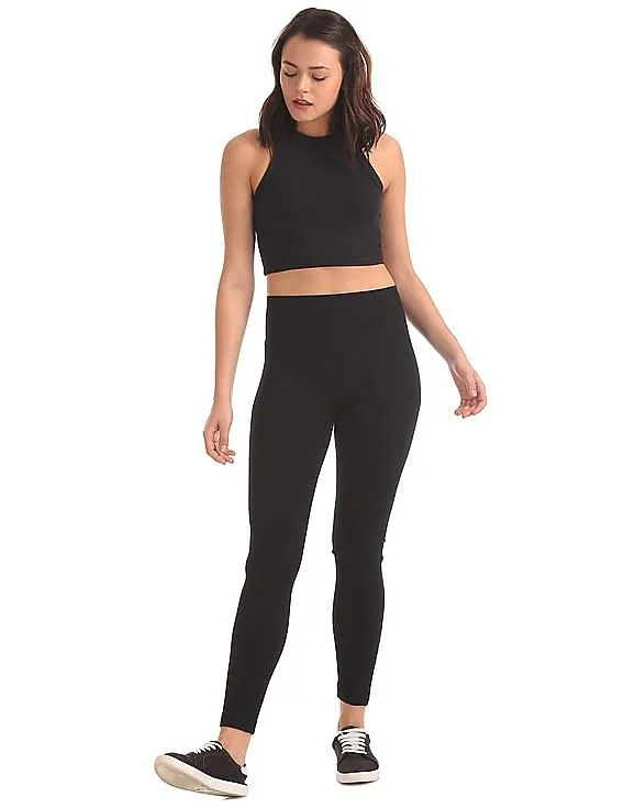 Ribbed Waist Active Leggings