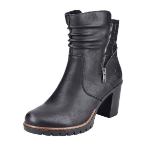 Rieker Morelia Black Women's Zippered Ankle Boots with Stylish Bands