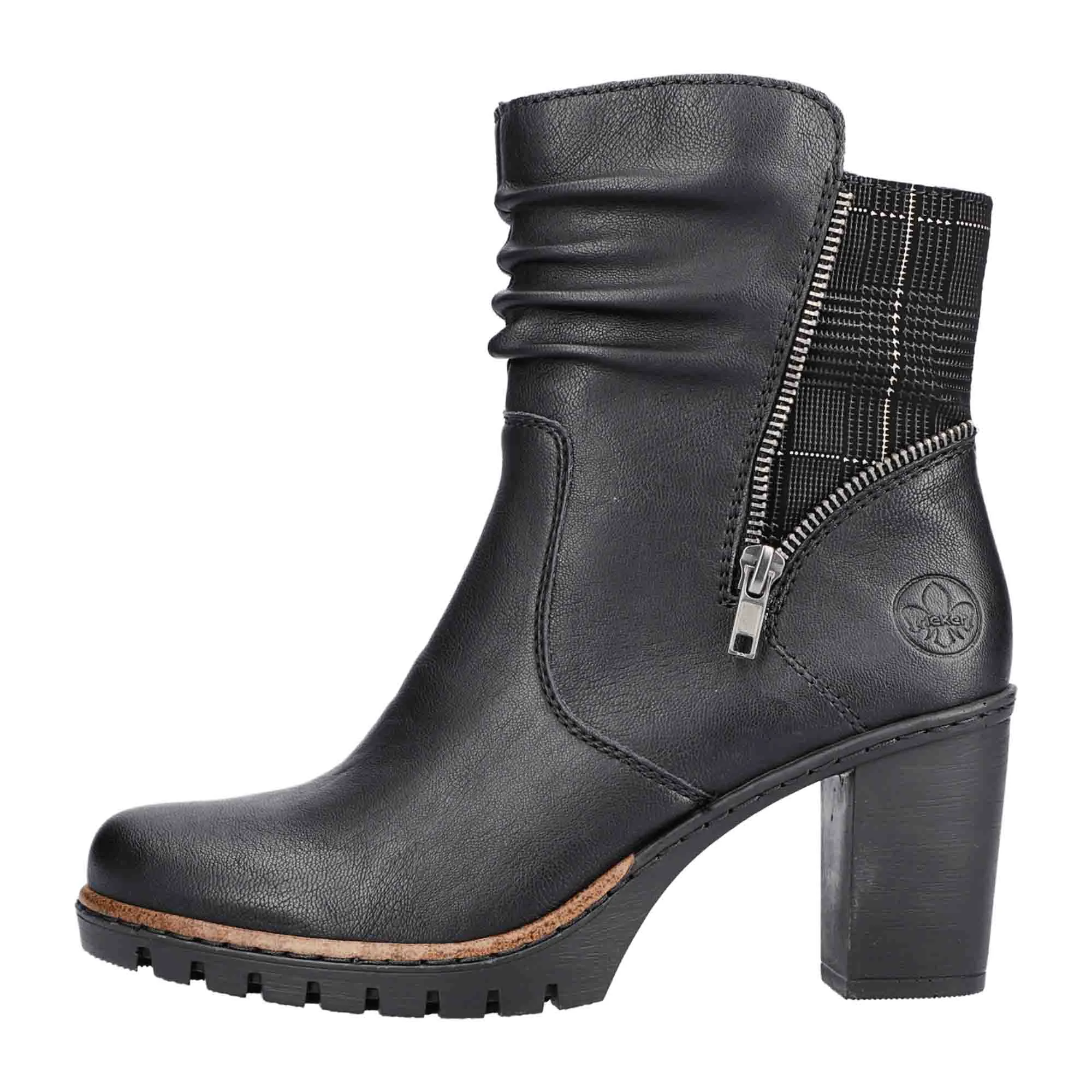 Rieker Morelia Black Women's Zippered Ankle Boots with Stylish Bands