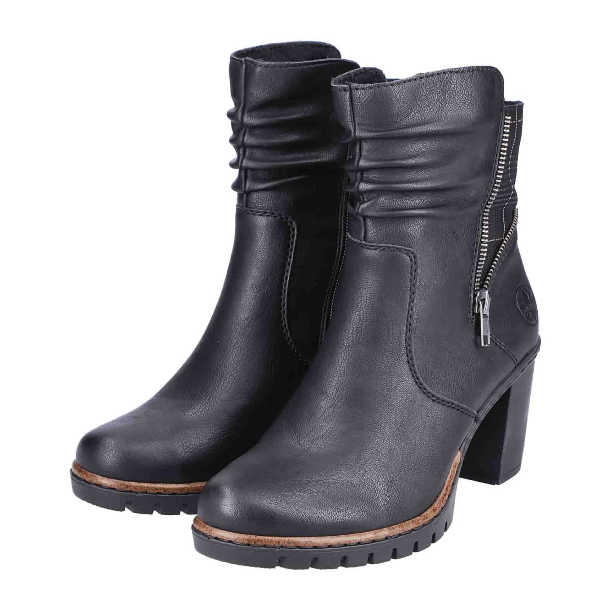 Rieker Morelia Black Women's Zippered Ankle Boots with Stylish Bands