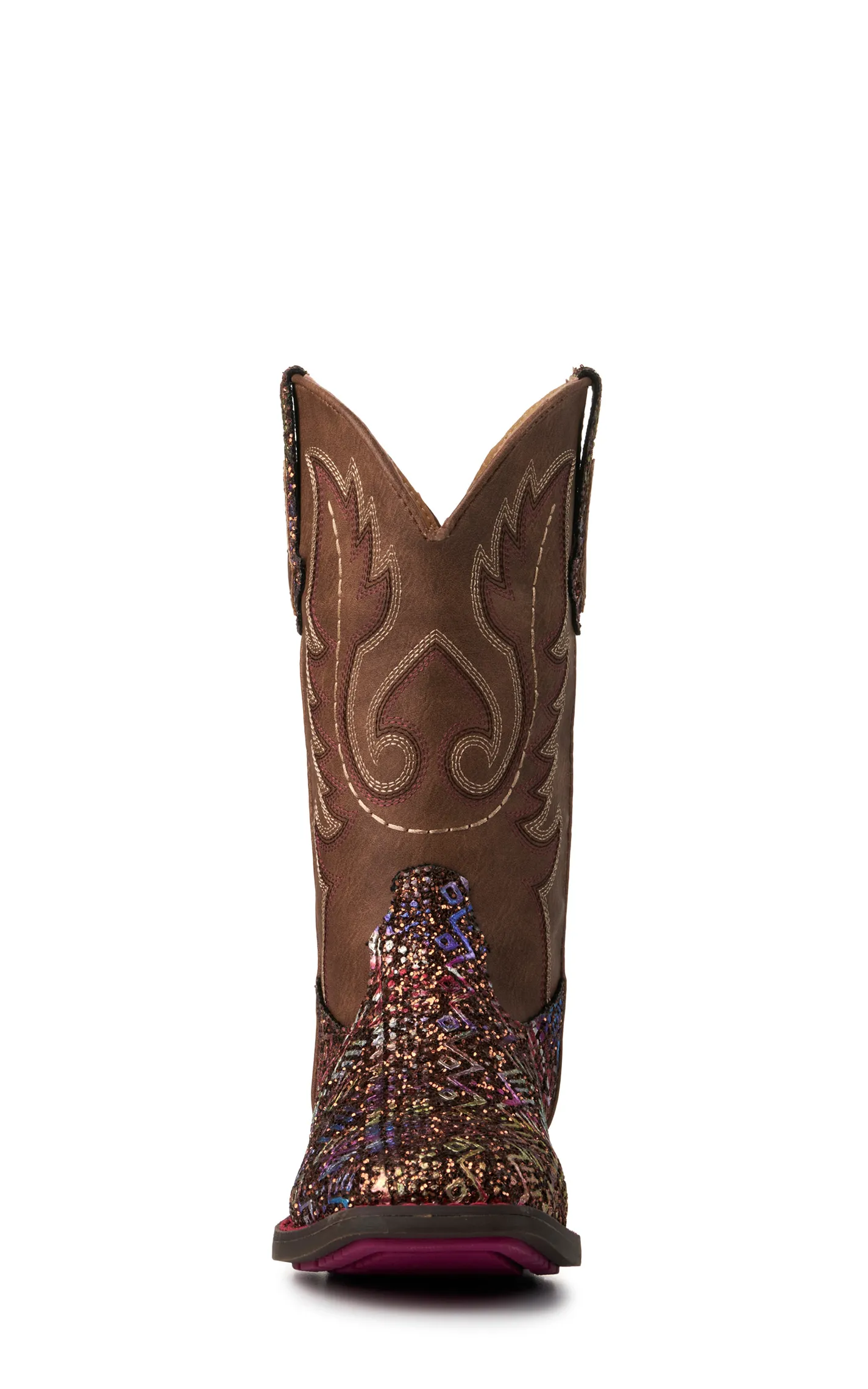 Roper Children's Brown and Multi-Color Glitter Aztec Square Toe Western Boot