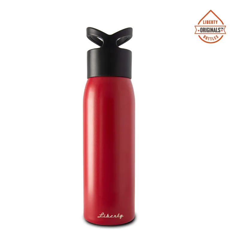 Scarlet Red Liberty Bottleworks Water Bottle Made in USA - Black Cap