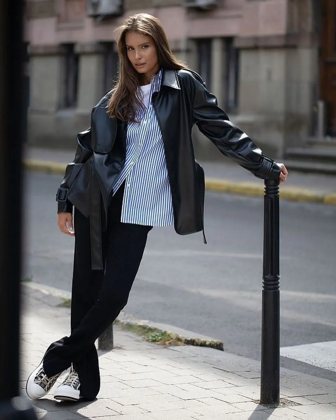 Short Leather-Look Trench Coat