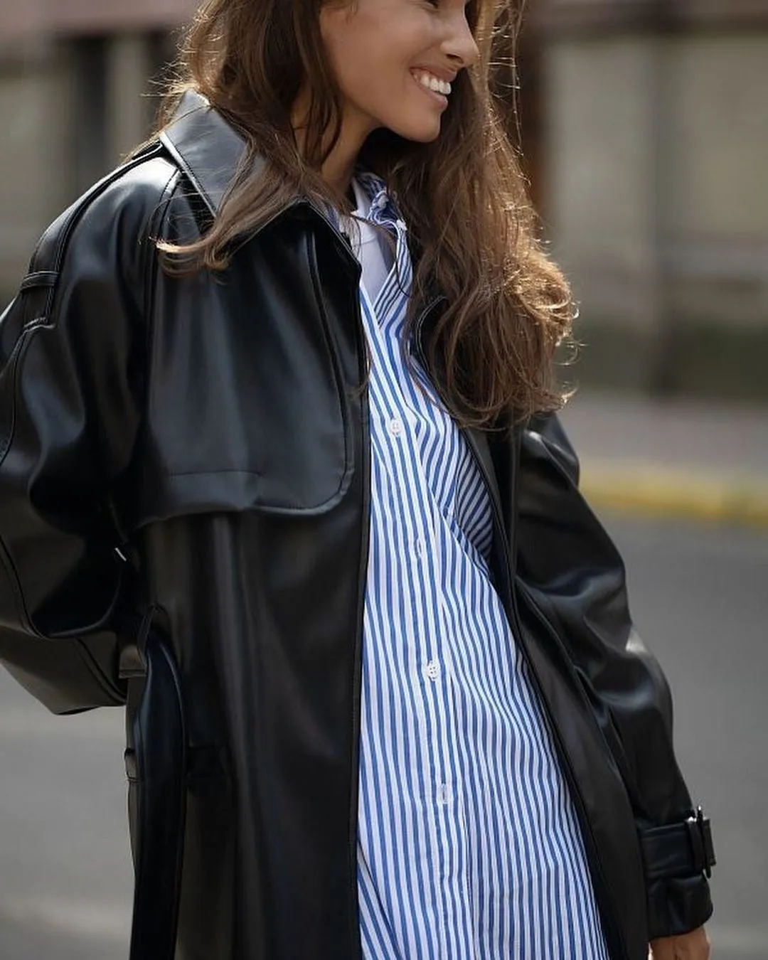 Short Leather-Look Trench Coat