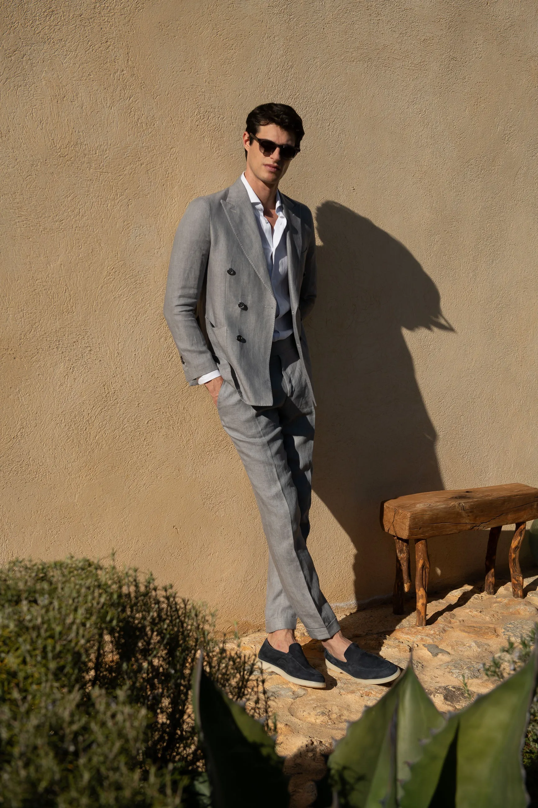 Sky Grey Herringbone Linen Trousers Soragna Capsule Collection - Made in Italy