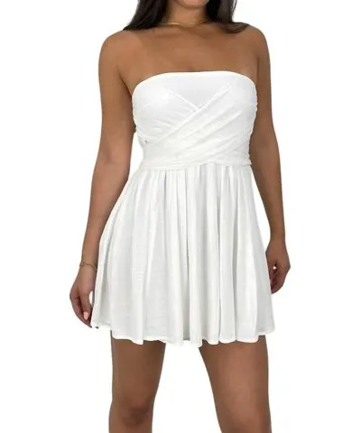 Adjustable Strap Babydoll Mini Dress In Ivory - Sky to Moon Collection