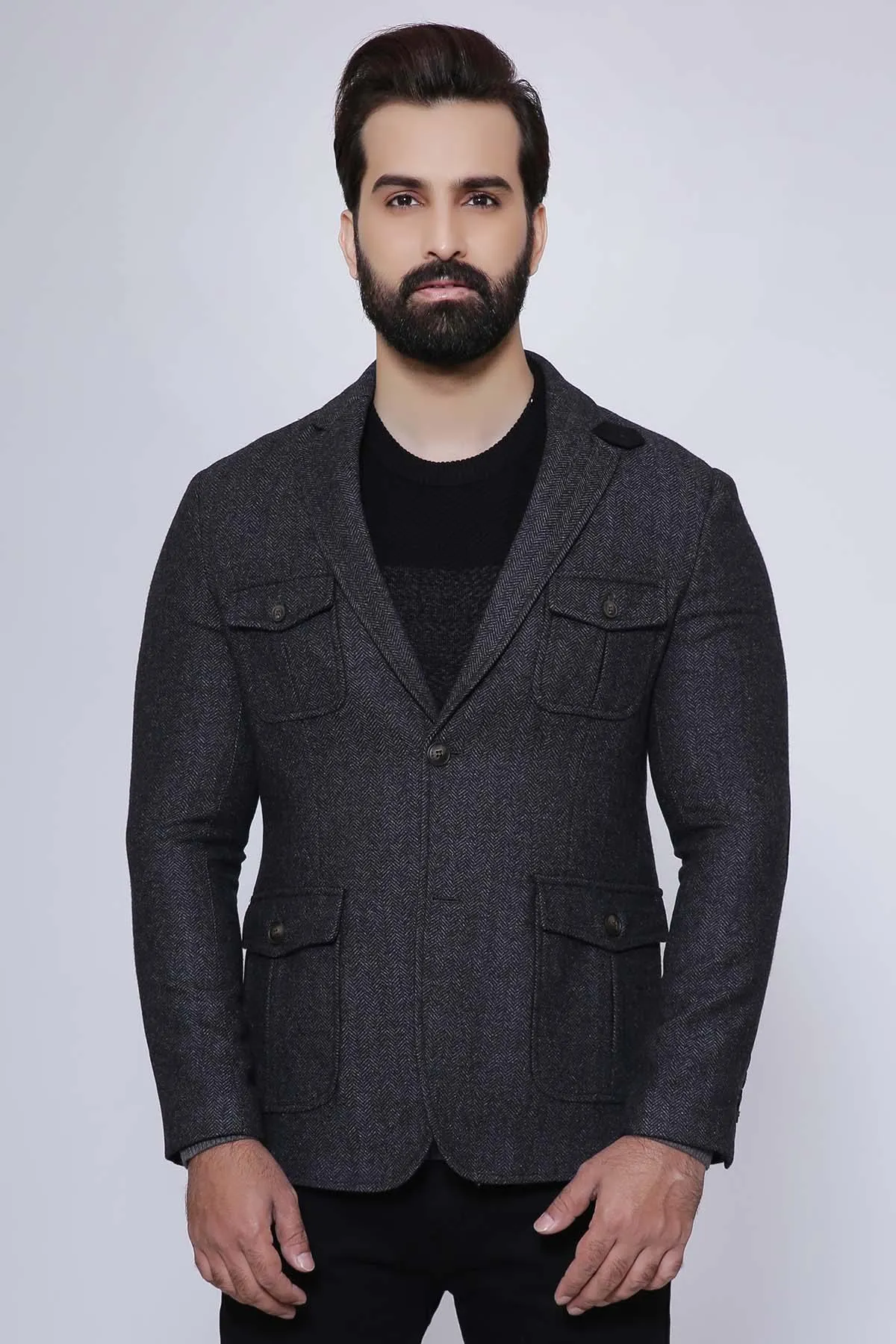 Slim Fit Charcoal Casual Coat