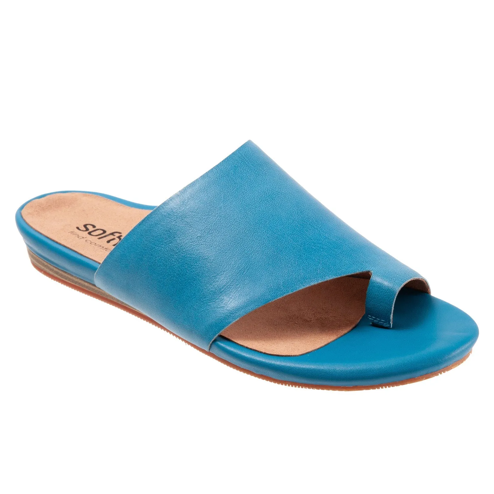 Softwalk Corsica Blue Narrow Leather Slides Sandals Shoes