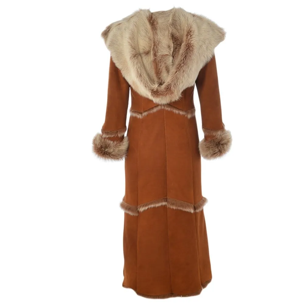 Sophia Sheepskin Coat in Tan-Length Sheepskin Coat