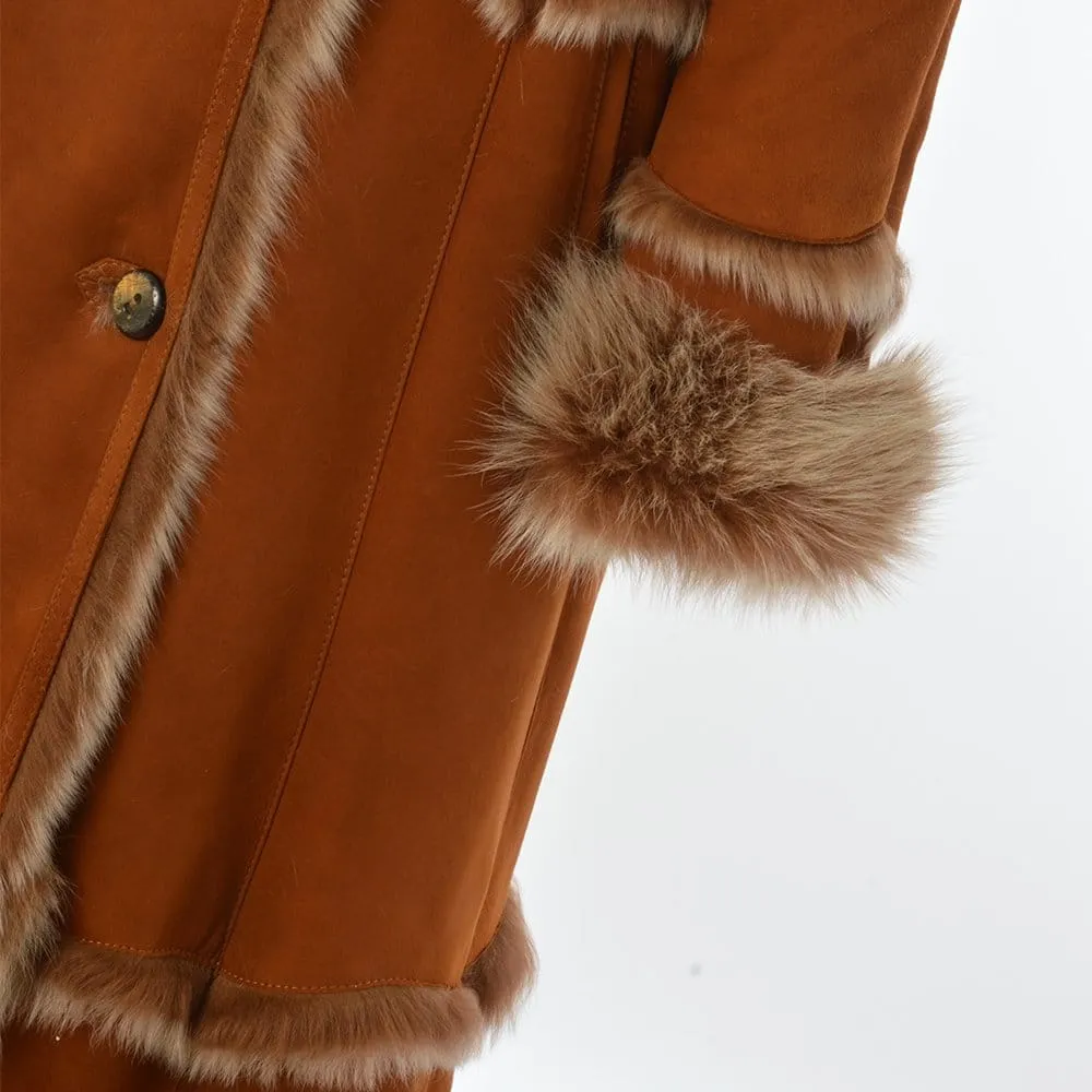 Sophia Sheepskin Coat in Tan-Length Sheepskin Coat