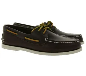 Brown Leather Sailing Shoes with 360 Lacing System by SPERRY Authentic Original 2-Eye for Men