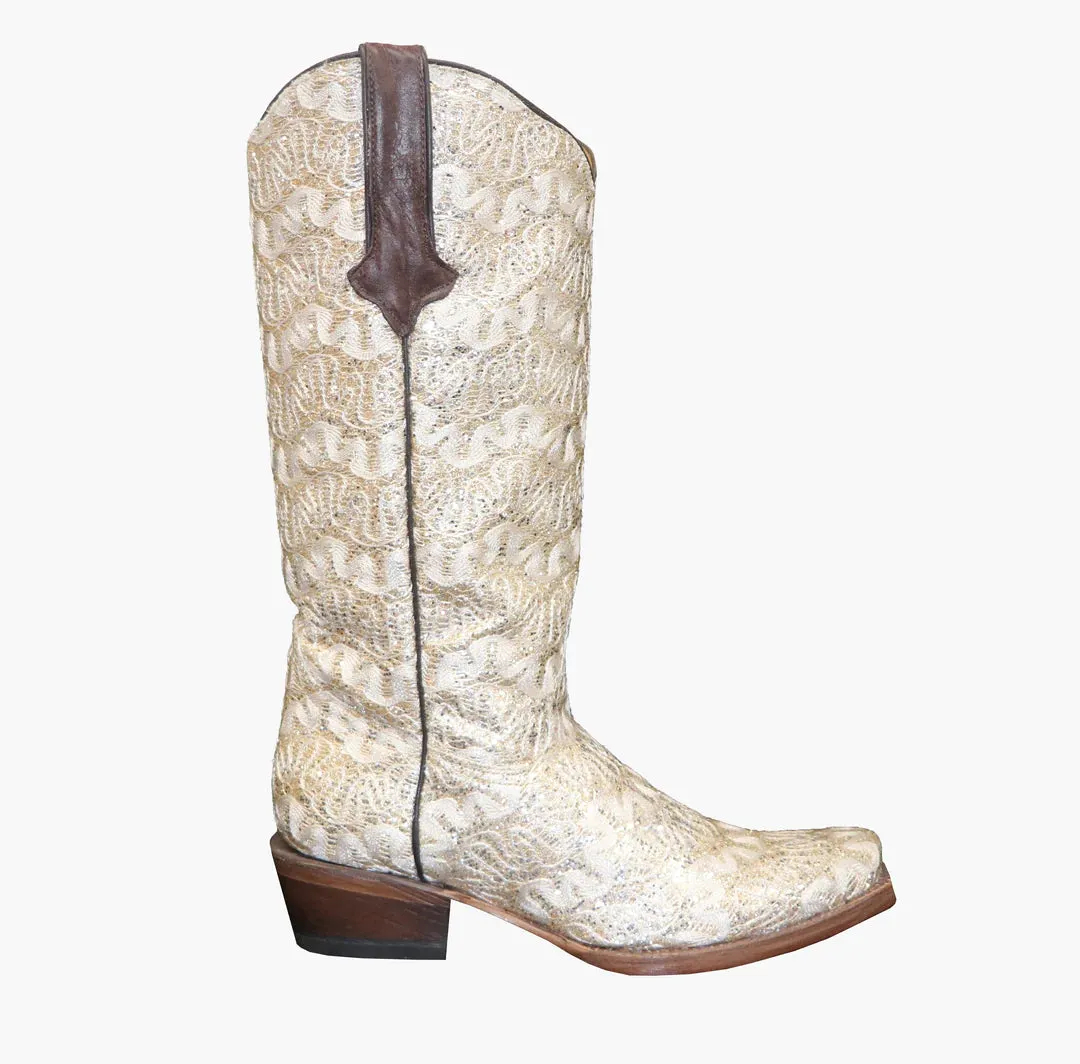 Tanner Mark Women's Beige Western Boot with Shimmer Detail for Brides