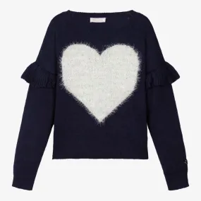 Navy Blue Heart Sweater for Teens