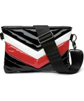 Vonn Chevron Crossbody Bag In Black Patent/red/white V Colorblock by Think Royln Women