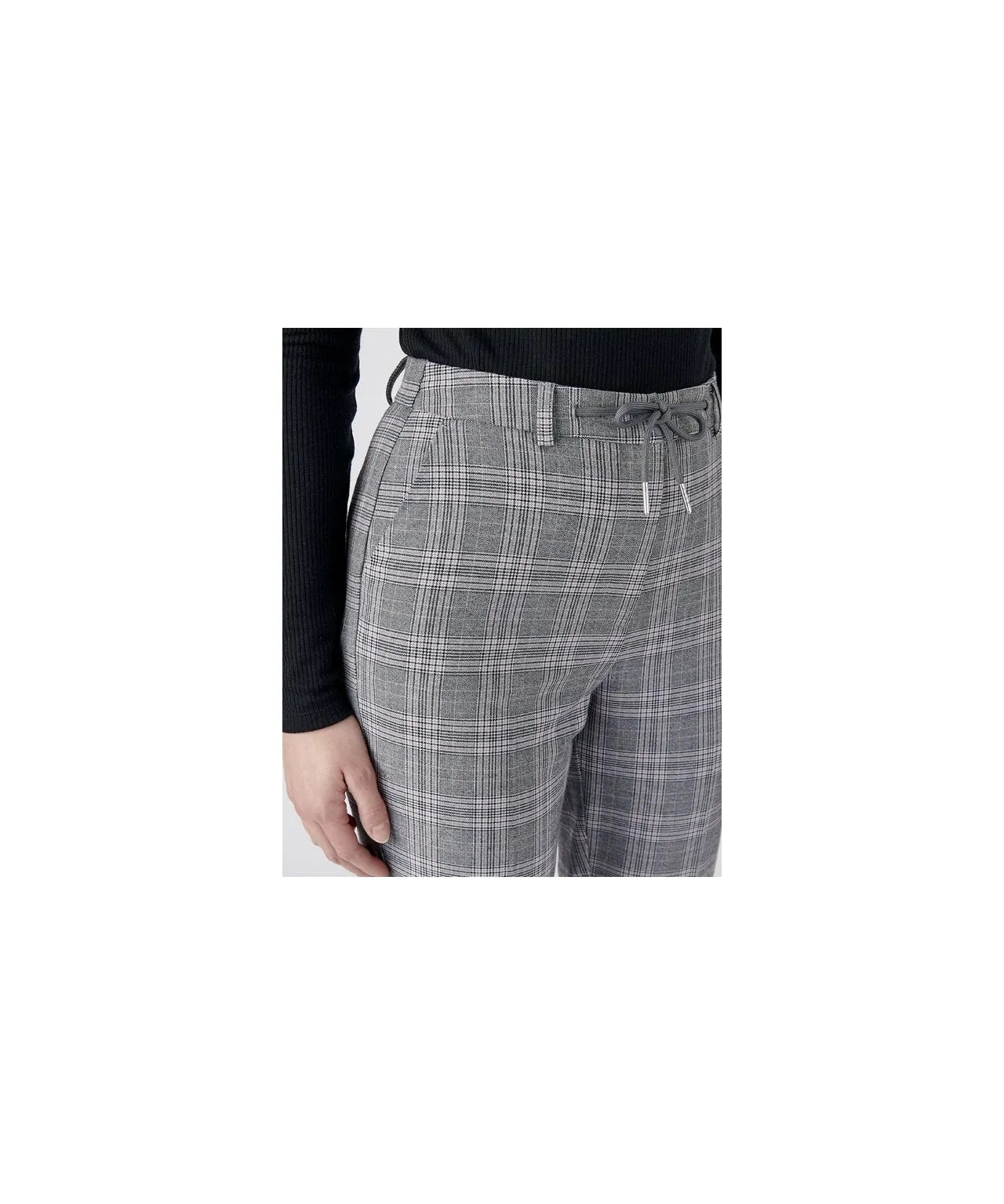 Tie Waist Detail Check Trousers