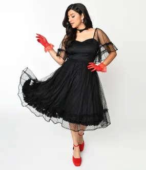 1950s Black Ruffle Swing Dress