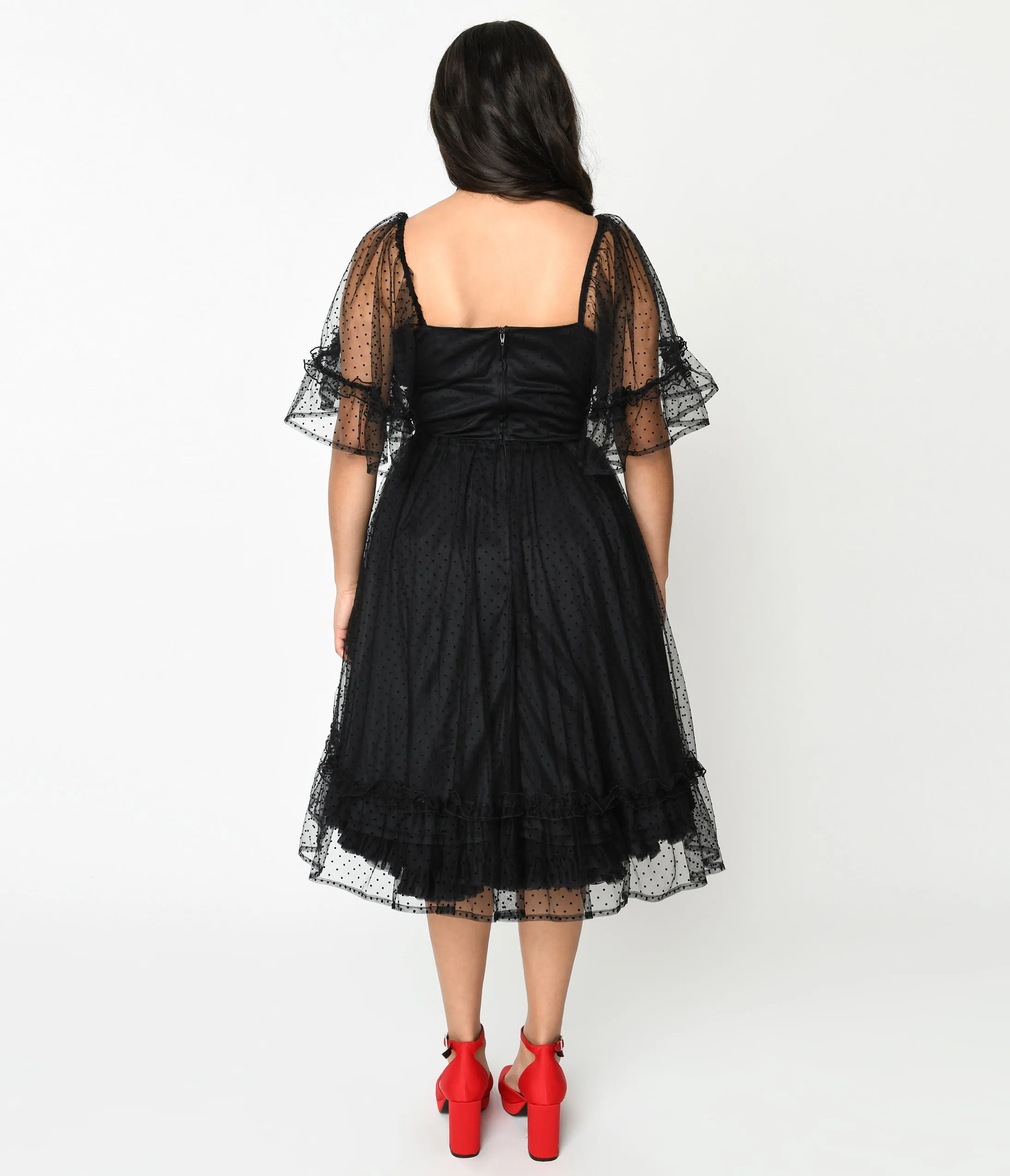 1950s Black Ruffle Swing Dress