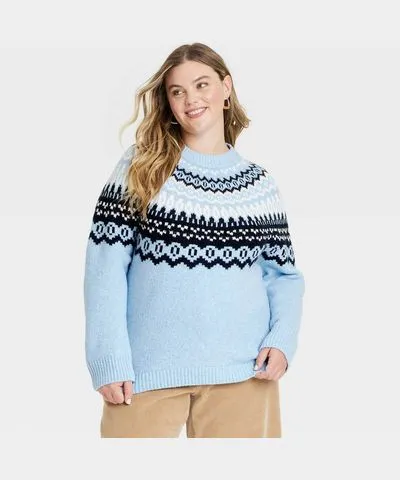 Universal Thread Women's Crewneck Pullover Sweater - Universal Thread Blue Fairisle 2X