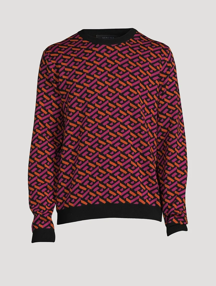 VERSACE Wool Jacquard Greca Sweater