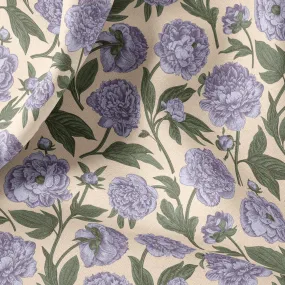 Vintage Floral Print Linen Fabric - Yard/Meter, Botanical Flowers Print for Clothing, Curtains & Upholstery