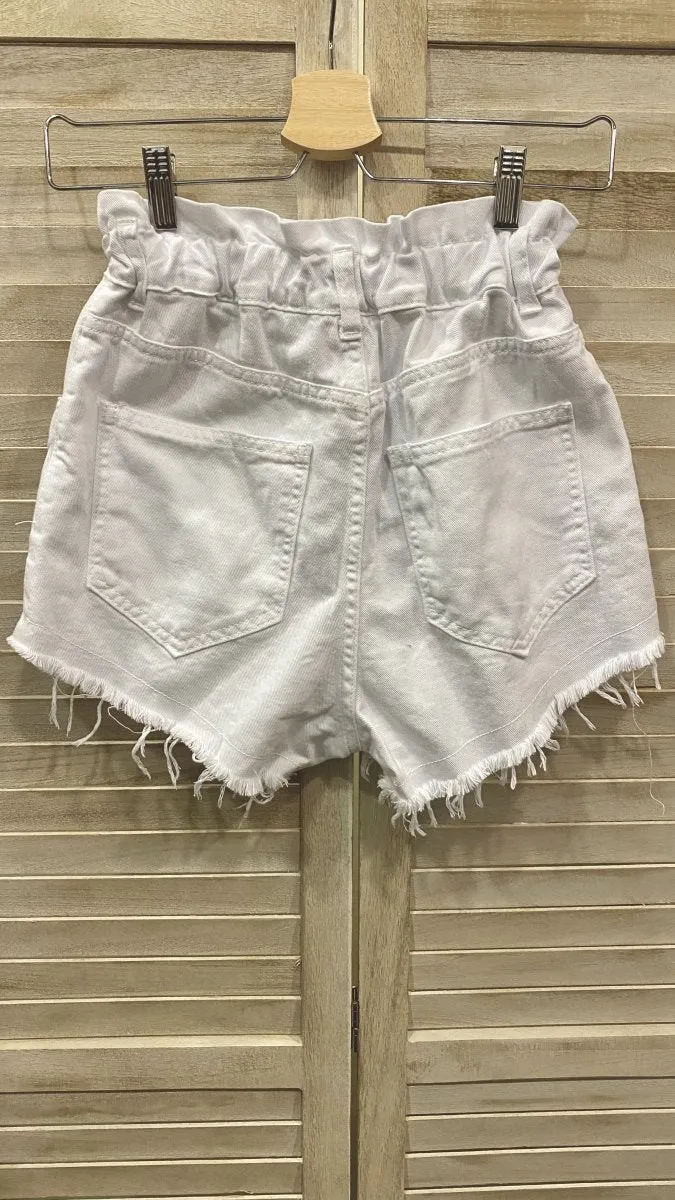 White fringe shorts