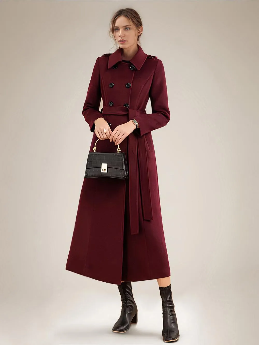 Winter Women's Double Breasted Belted Full Length Coat