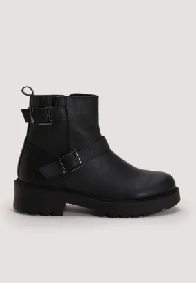 Women's Black Double Buckle Ankle Boots Deals