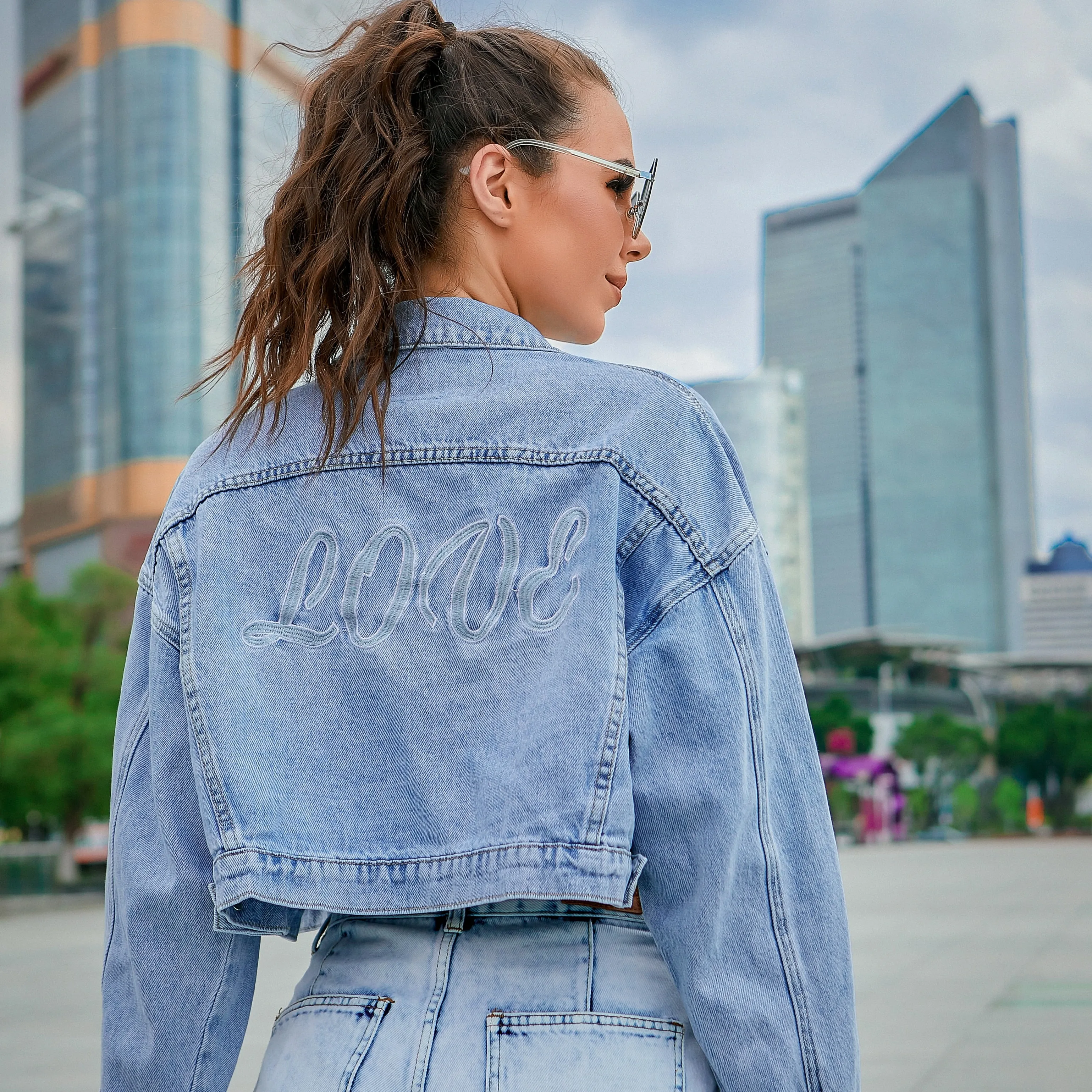 Women's Long Jean Jacket | Short Denim, Embroidered & Oversized