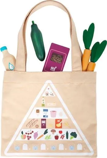 Wooden toy grocery bag.