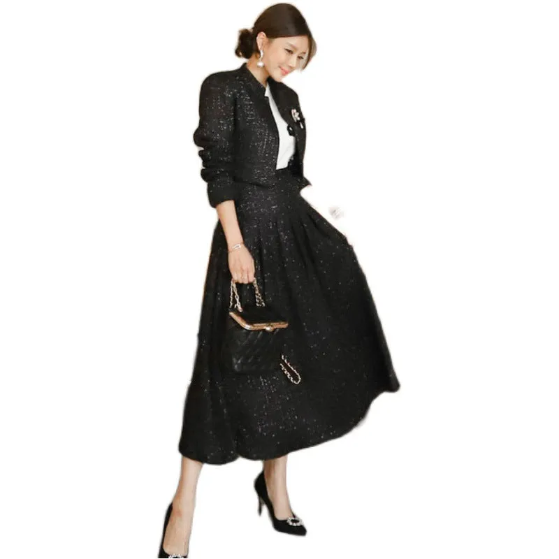 Wool Coat and Skirt Set for Women