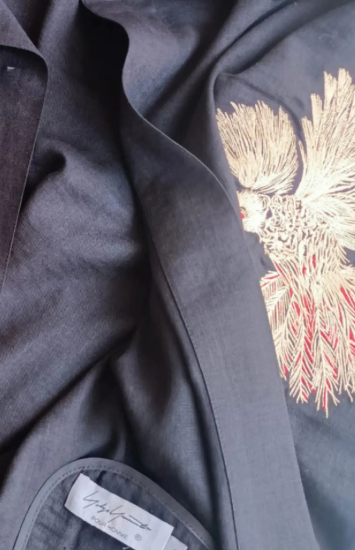 Yohji Yamamoto silk-linen jacket with hummingbird embroidery