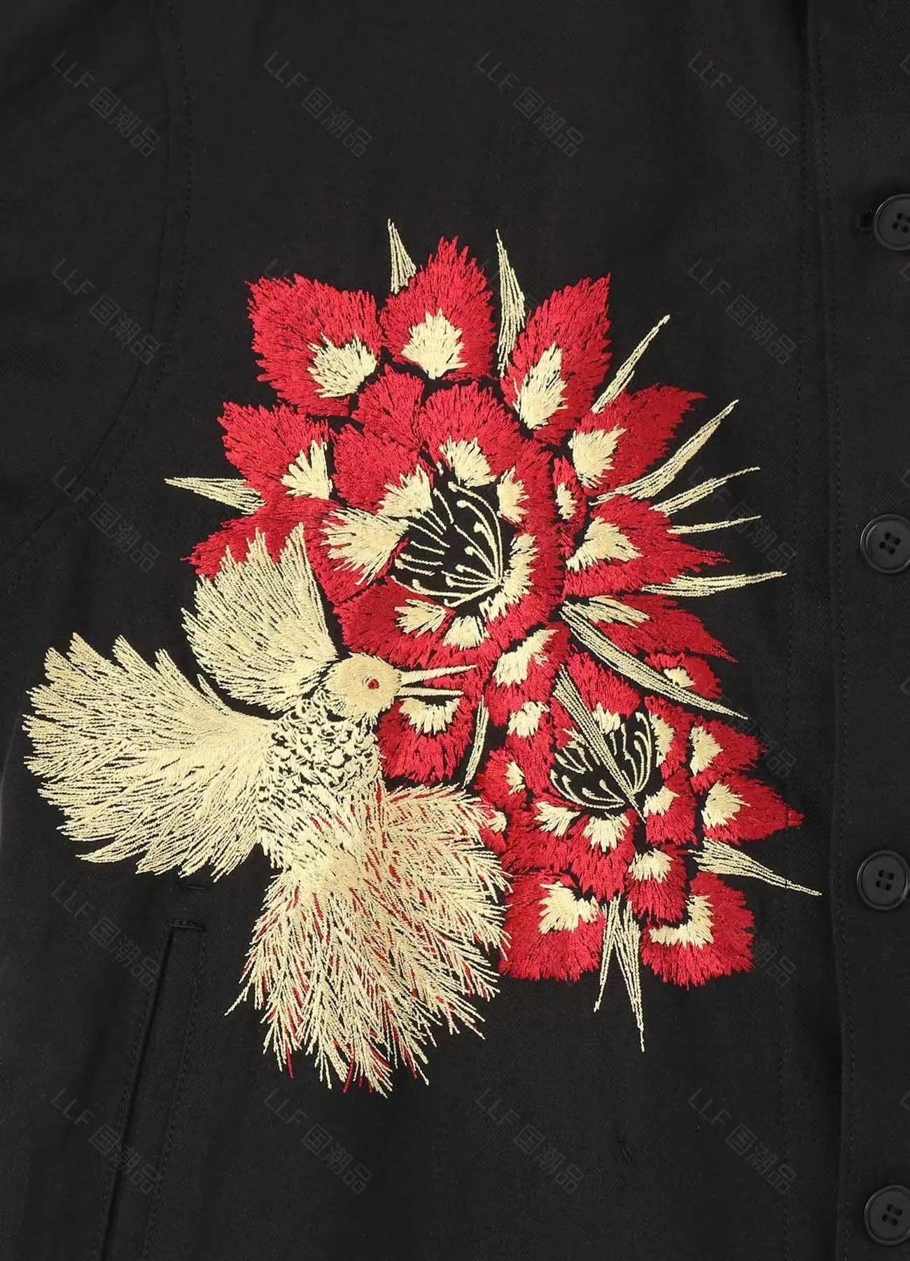 Yohji Yamamoto silk-linen jacket with hummingbird embroidery