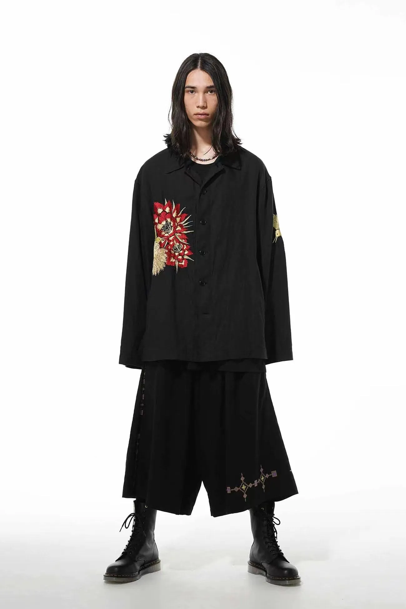 Yohji Yamamoto silk-linen jacket with hummingbird embroidery