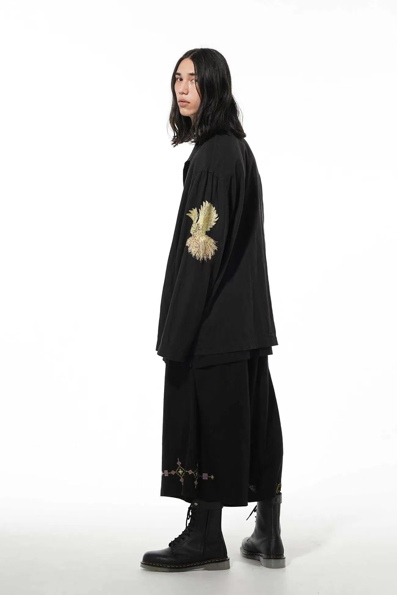 Yohji Yamamoto silk-linen jacket with hummingbird embroidery