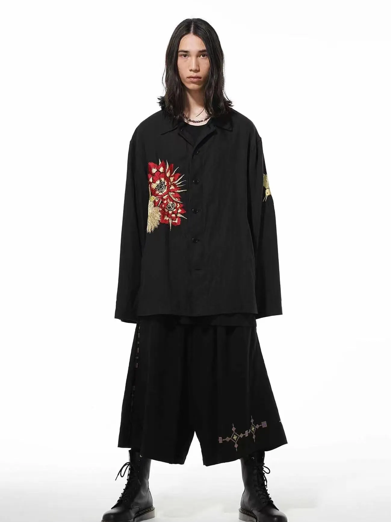 Yohji Yamamoto silk-linen jacket with hummingbird embroidery